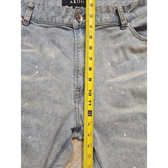 AKOO Brand Jeans Light Wash Distressed Straight Leg Denim Mens Sz 42 Streetwear - Picture 8 of 13